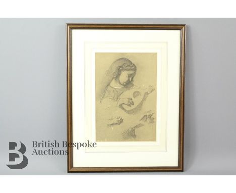 Anselm Feuerbach lithograph on toned paper, 'Girl playing the Lute' approx 15 w x 22 cms.Condition for this Lot - Sale 10/06/