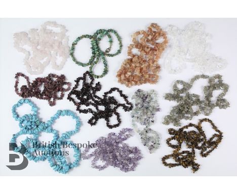 Miscellaneous beaded semi-precious stone necklaces, rose quartz, amethyst, turquoise, garnet, tigers-eye and white quartz, va