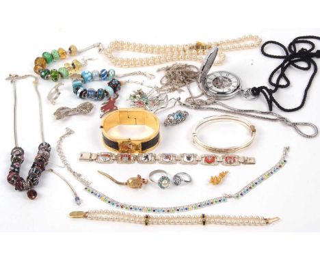 Mixed lot to include white metal and enamel bracelet, a fringe necklace, three 925 marked bead bracelets and a necklace etc