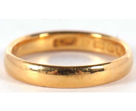 A 22ct wedding band, hallmarked Birmingham, 1886, size K-L, 3.5g
