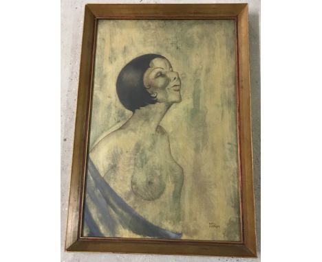 Govert Hendrik Maria Harloff (1907-1982) - watercolour on wood panel. Signed Han Harloff. Portrait of French actress Spinelly