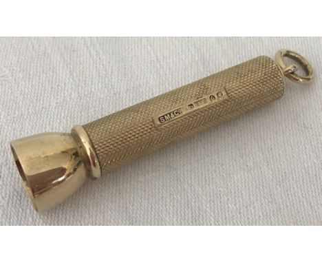 9ct gold Sampson & Morden cigar piercer. 2 piece with engine turned decoration. HM London 1936 Total weight approx 14.3g