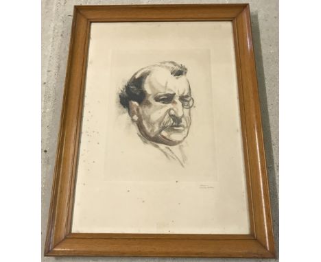 Jean Pruniere (1901-1944) signed pastel portrait of a monocled gentleman. Foxing to mount, framed and glazed. Approx. 72cm x 