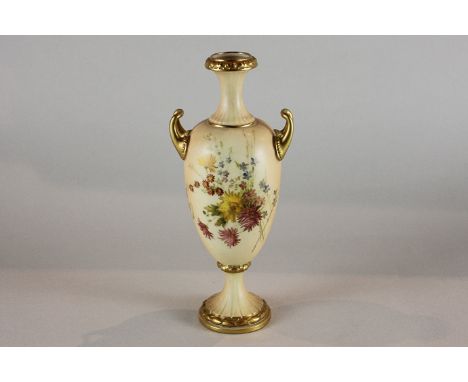 A Royal Worcester blush porcelain urn shaped vase, decorated with flowers, model number 2049, height 23cm