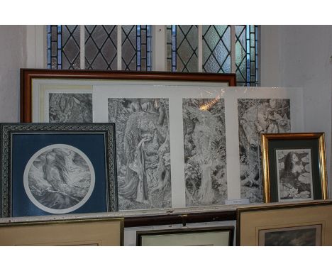 Ed Org, medieval style allegorical print, In the Valley of Morgana le Fey, limited edition, signed in pencil, 49cm by 79cm, a