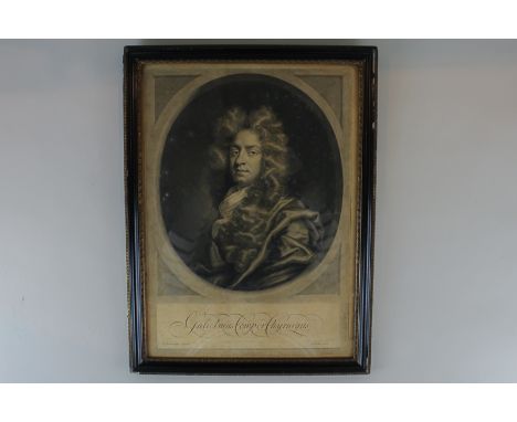 An 18th century half portrait oval engraving titled 'Gulietmus Conper Chyrurgus', 40cm by 30cm, (a/f)