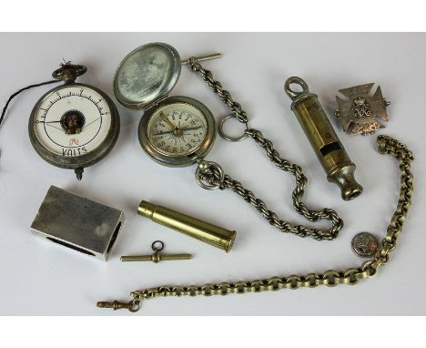 A Negretti and Zambra military compass, London 1917 No 925, a small silver matchbox holder, a Police whistle and other items