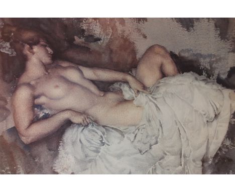 William Russell Flint, print, reclining nude, published by Frost and Reed, blind stamped, signed in pencil, 36cm by 60cm