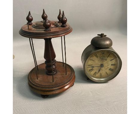 Antique Mahogany thread holder together with The Ansonia alarm clock (In a working condition) 