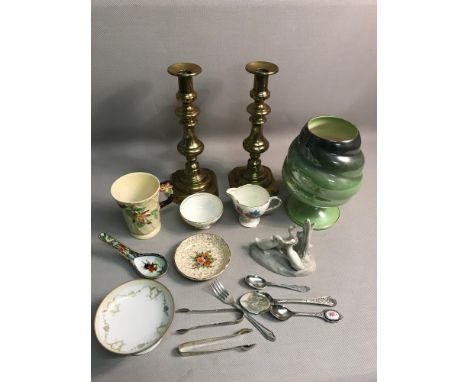 A lot of collectables which includes Nao Geese figure, Victorian brass push candle sticks &amp; various E.P Flat wares 