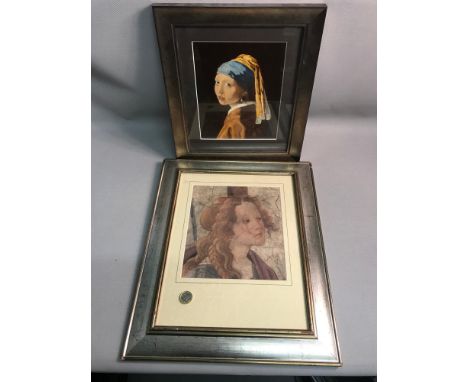 Girl with pearl earring (after Vermeer) oil on cardboard by Peter Atherton, Dated 2015 together with Ancient style lady portr