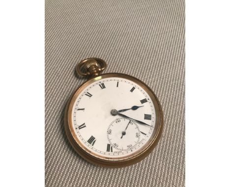 A 9ct gold gents 15 Jewel Vertex pocket watch, Enamel white face with blue dial hands. Weighs 86.54grams with workings. (Need