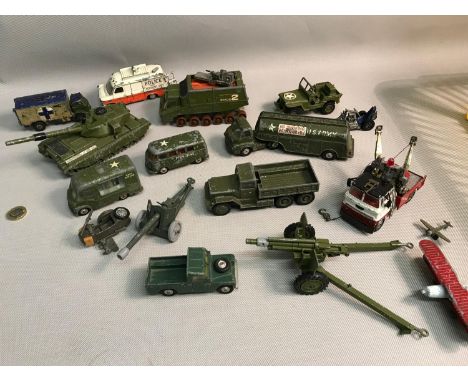 A Lot of vintage Corgi and Dinky military models which includes Corgi Smiths Karrier Van, Corgi Volkswagen &amp; Corgi Big Be