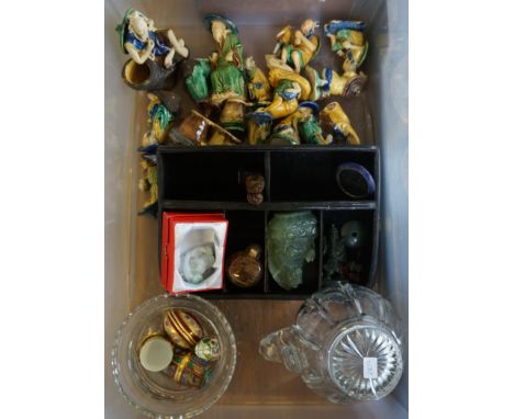 A mixed lot of assorted items to include Oriental figures, jadeite style figures, Halcyon Days enamel, trinkets etc.