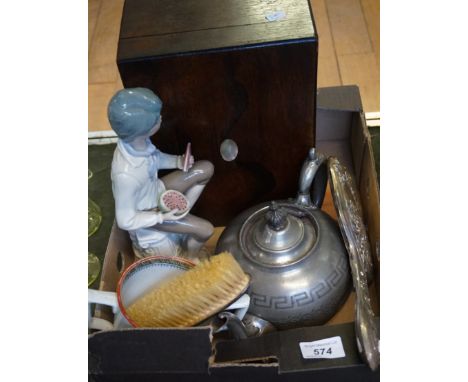 A mixed group of items to include Victorian rosewood work box, with mother of pearl central roundel to lid, together with a B