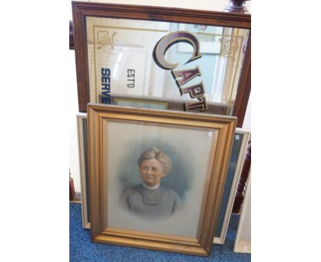 A reproduction Captain  Norton's rum advertising mirror together with a print depicting Africans, etc.