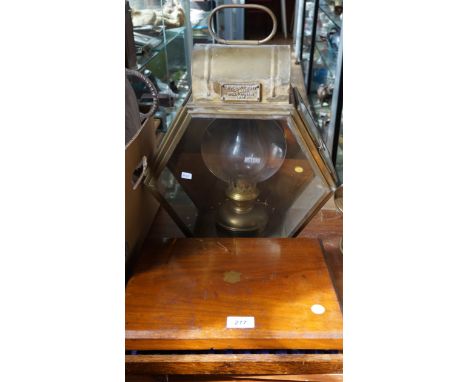 An unusual brass hexagonal tavern light together with a mahogany cased canteen of silver plated cutlery and a hall mark silve