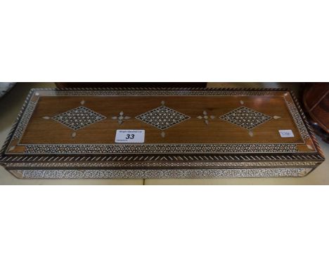 A 20th Century bone and Mother of pearl inlaid Islamic rectangular glove box.