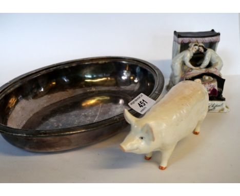 A mixed group of items to include a model of a Beswick model of a pig, a ceramic model of two children in bed entitled 'Last 