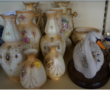 Ten pieces of assorted Royal and Crown Devon blush ivory ware together with assorted ceramics to include a modern swan, tea c