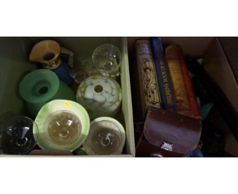 A mixed lot of assorted items to include an Art Deco Gibsons jug, Art Deco glass shades, Sylvac rabbits, Zeiss Icon camera, a