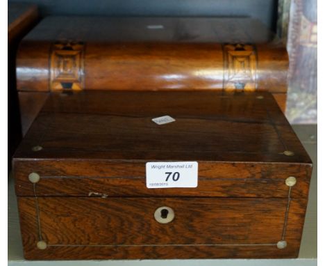 An Victorian inlaid mahogany storage box together with a mother of pearl inlaid smaller example.
