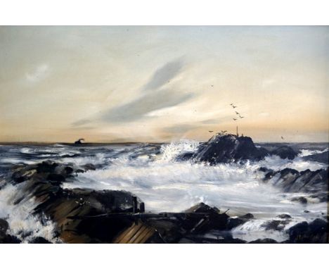 J Dennison (20th century) oil on board depicting a steam ship at stormy sea.

NB: The artist reportedly was a painter at Roya