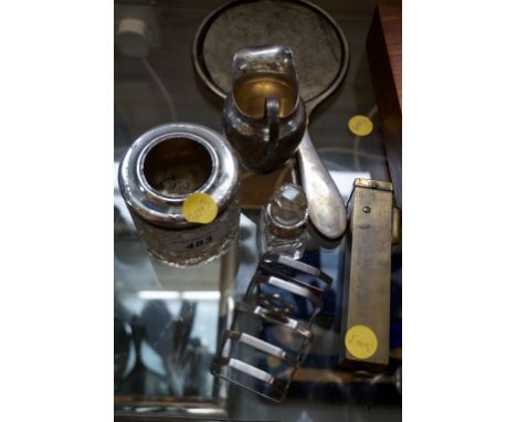 A mixed collection of items to include a cut glass and hallmarked silver rimmed dressing table pot, a Sheffield hallmarked si