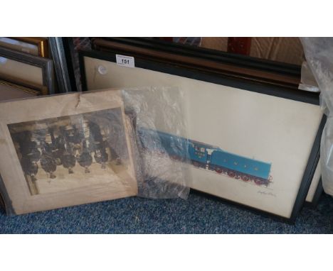 A mixed lot of assorted railwayana to include four prints, a framed montage of playing cigarette cards, a stenograph of the S