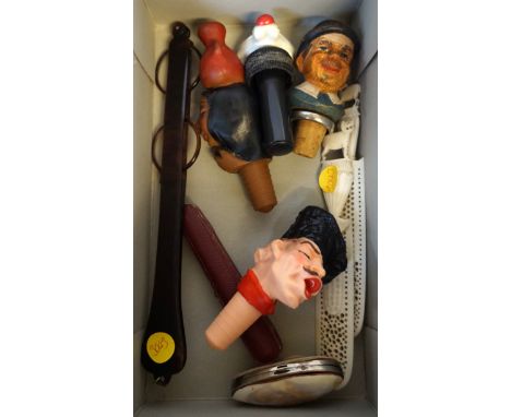 A mixed group of collectable items to include some opera glasses, a cheroot holder, two ivory bookmarks, novelty wine bottle 