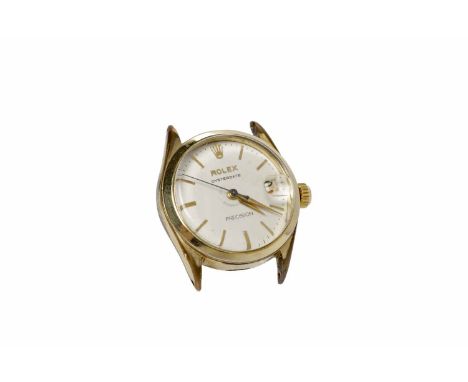 MID SIZE ROLEX OYSTERDATE PRECISION GOLD PLATED MANUAL WIND WRIST WATCHthe round white dial with applied gold coloured baton 