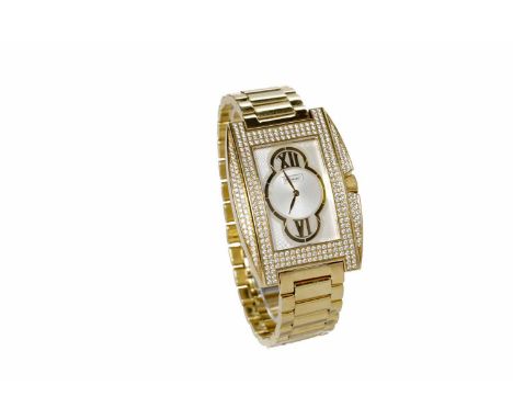 GENTLEMAN'S CHOPARD EIGHTEEN CARAT GOLD DIAMOND SET QUARTZ WRIST WATCHthe rectangular white dial formed by machined and mothe