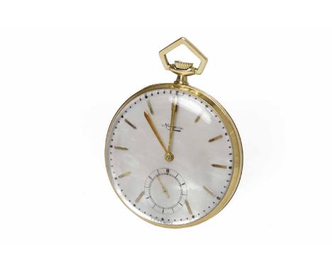 MAPPIN AND WEBB EIGHTEEN CARAT GOLD KEYLESS WIND POCKET WATCHthe round mother of pearl dial with applied gold baton hour mark