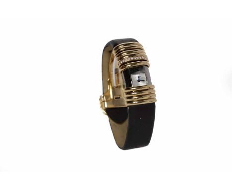 LADY'S CARTIER DECLARATION EIGHTEEN CARAT ROSE GOLD AND TITANIUM DIAMOND SET WATCHthe square silver coloured machined sunburs