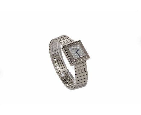 LADY'S CHOPARD BY GRISOGONO EIGHTEEN CARAT WHITE GOLD ICE CUBE DIAMOND SET QUARTZ WRIST WATCHthe square diamond set dial lack