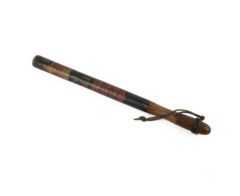 Early 19th century Essex Constabulary truncheon c1820s, hand painted with G IV crown, 'St M.I.' and Essex police crest. L 49c