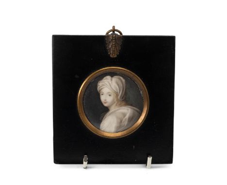 Italian portrait miniature of a lady - Stefano Casabona after Guido Reni, early 19th Century. Gouache on ivory, marked 'Stef.