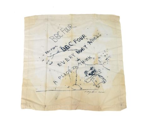 Tracey Emin (British, 1963-), 'Everybody Needs A Place To Think' screenprint on linen handkerchief, signed and dated, from an