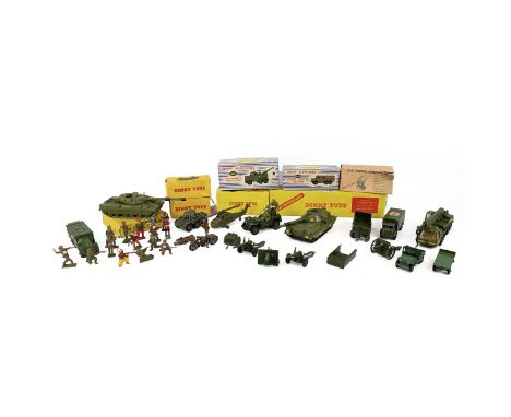 Dinky Toy Military vehicles. Some boxed- 661 Recovery Tractor, 689 Medium Artillery Tractor, 621 3-Ton Army Wagon, 660 Tank T