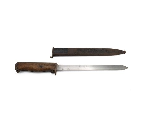 WWII military Enfield bayonet, stamped 108224 to the scabbard and grip.