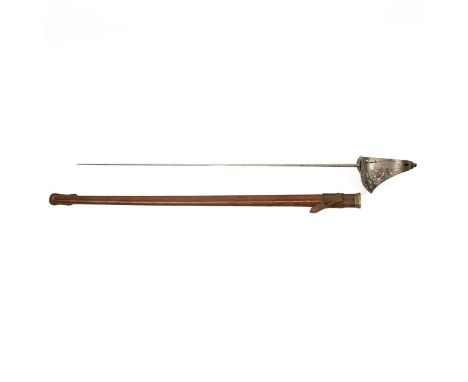 1897 Pattern Infantry Officer's sword with leather field scabbard. Straight blade (82cm) with half fuller channel, etched wit