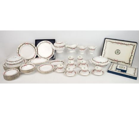 Extensive collection of Royal Worcester Holly Ribbons dinner service and tea service. 60 pieces to include coasters and place