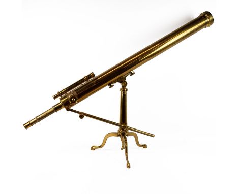 19th-century brass tripod Negretti Zambra astronomical telescope, marked to the eye pieces, in a fitted mahogany case. Overal