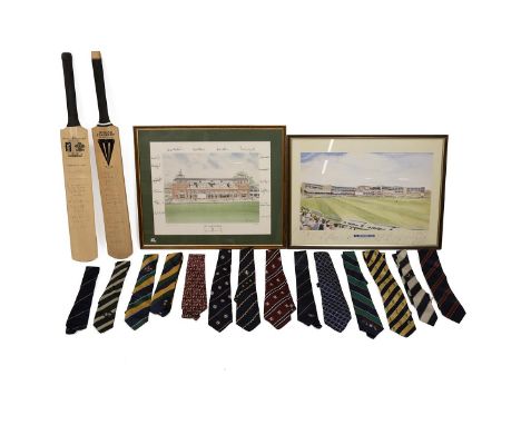 Cricketing interest - two late 20th Century prints signed by international cricketers: the first after David Gentleman 'Lord'