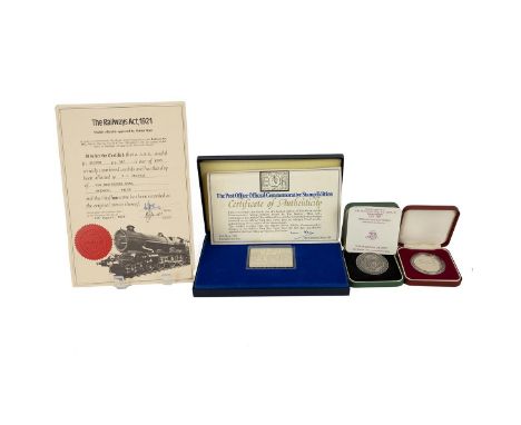 Sterling silver hallmarked Silver Jubilee commemorative stamp in presentation case with first day cover and CoA; together wit