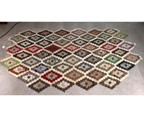 19th century patchwork quilt section, c1870s-1890s, of hexagonal form, 229cm x 124cm wide, along with various loose sections.