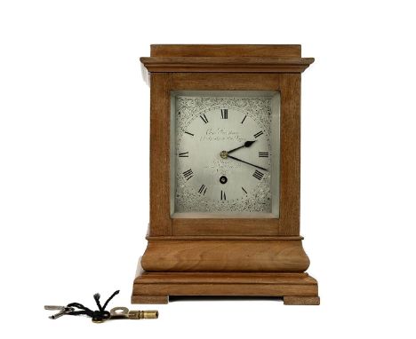 Charles Frodsham, Clockmaker to the Queen, 8 day fusee movement library clock in hardwood case with bevelled glass windows al