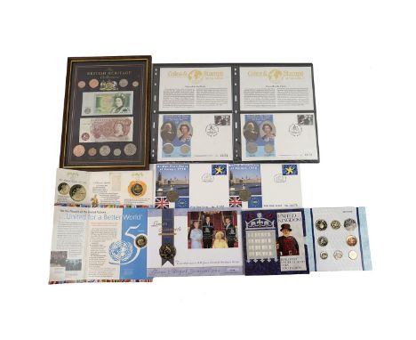 Collection of collectable coins, including 1992-1993 EU Presidency 50p first day coin and stamp covers (x2); a 1994 UK BU coi