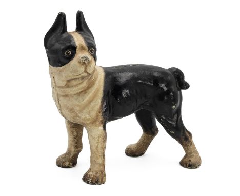 Hubley iron door stop, in the form of a Boston terrier dog, the reverse in raised lettering "Hubley 1910", 14cm high, 23cm lo