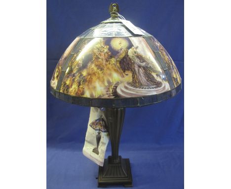 Modern bronzed metal table lamp with printed shade: 'The Wizard's Quest'.(B.P. 24% incl. VAT)
